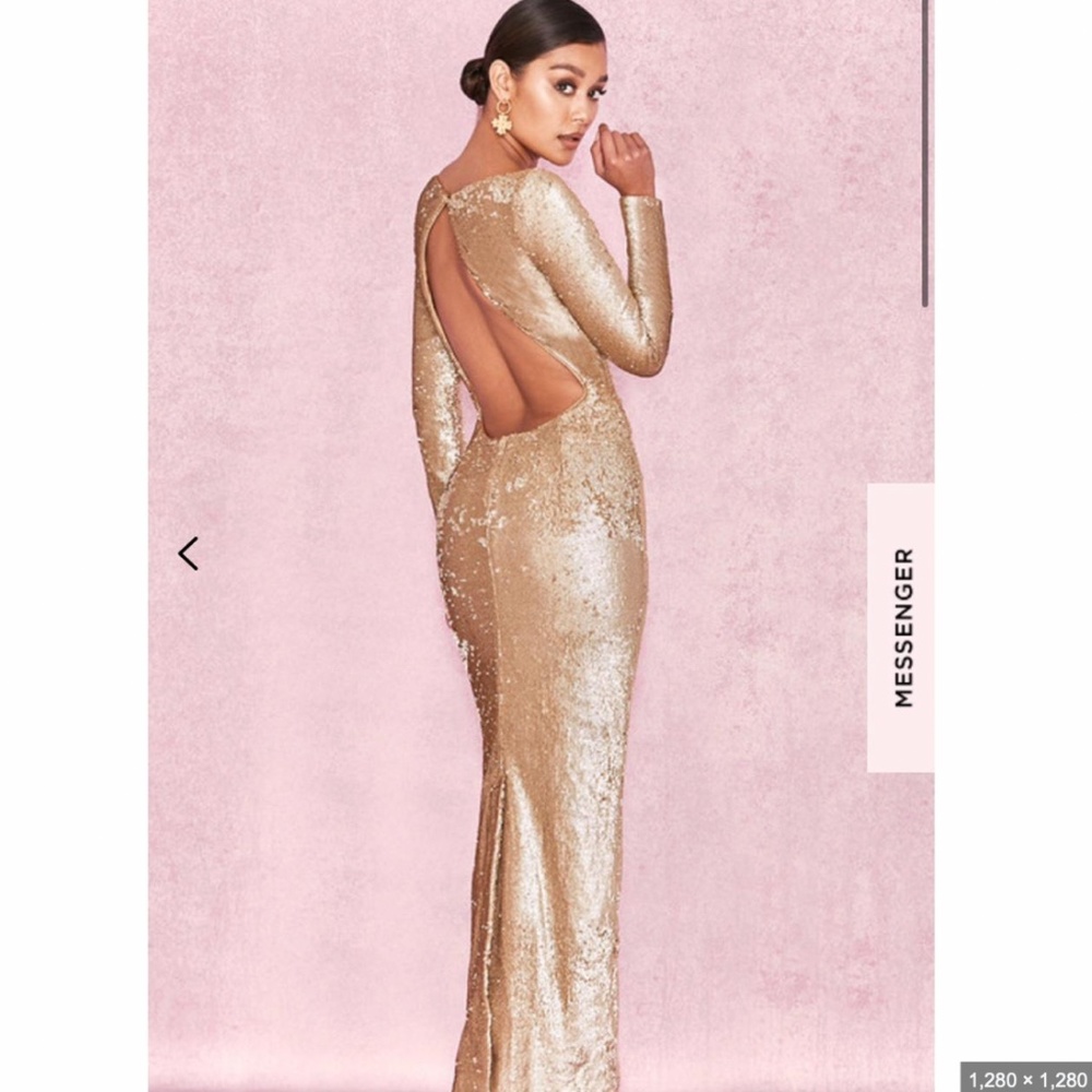 House Of CB, 'Rosa' Gold Sequin Backless Gown, Size XS